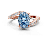 Rose gold Fancy Blue Oval  Solitaire Twist Band with Pave Set Diamonds and Four-Prong Setting_145