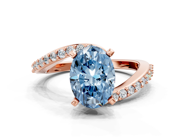 Rose gold Fancy Blue Oval  Solitaire Twist Band with Pave Set Diamonds and Four-Prong Setting