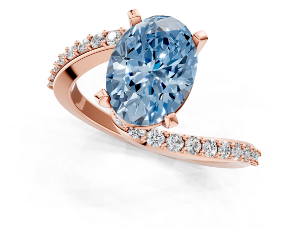 Rose gold Fancy Blue Oval  Solitaire Twist Band with Pave Set Diamonds and Four-Prong Setting