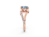 Rose gold Fancy Blue Oval  Solitaire Twist Band with Pave Set Diamonds and Four-Prong Setting_147