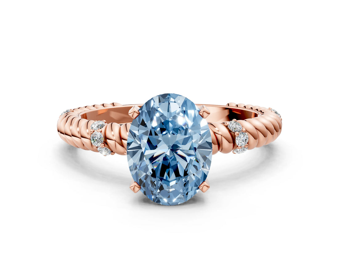 Rose gold Fancy Blue Oval  Solitaire Twisted Band Prong Set Engagement Ring_61