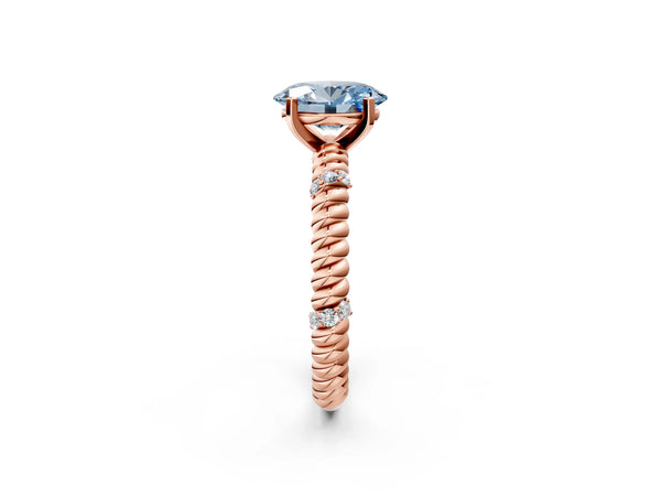Rose gold Fancy Blue Oval  Solitaire Twisted Band Prong Set Engagement Ring