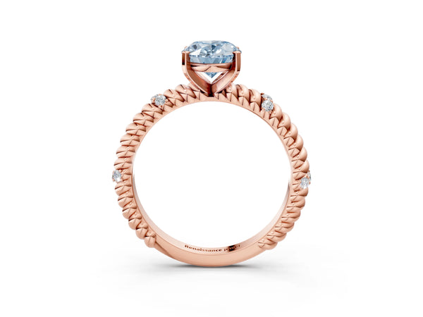 Rose gold Fancy Blue Oval  Solitaire Twisted Band Prong Set Engagement Ring