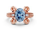 Rose gold Fancy Blue Oval  Solitaire Twisted Band Scroll Prong Ring_3