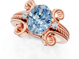 Rose gold Fancy Blue Oval  Solitaire Twisted Band Scroll Prong Ring_4
