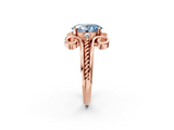 Rose gold Fancy Blue Oval  Solitaire Twisted Band Scroll Prong Ring_5