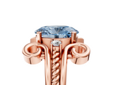 Rose gold Fancy Blue Oval  Solitaire Twisted Band Scroll Prong Ring_8