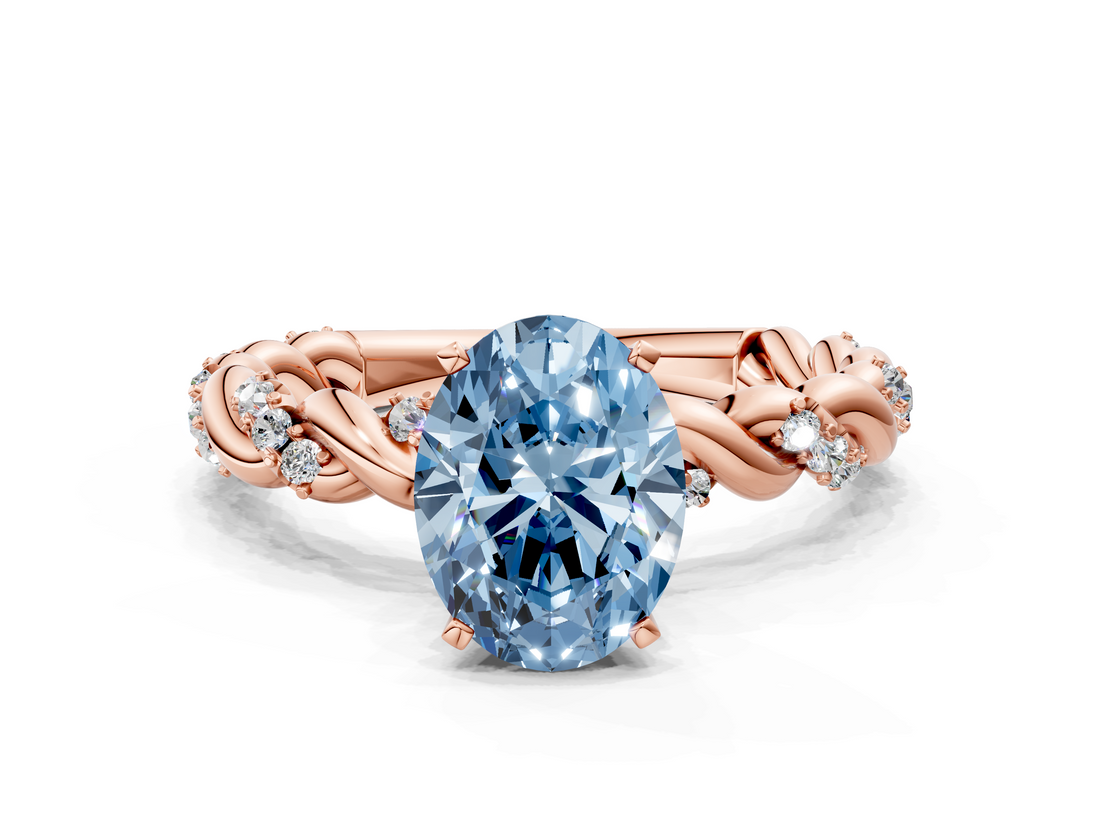 Rose gold Fancy Blue Oval  Solitaire Twisted Band with Pavé Accents and Four-Prong Setting_3