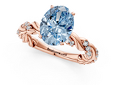Rose gold Fancy Blue Oval  Solitaire Twisted Band with Pavé Accents and Four-Prong Setting_4