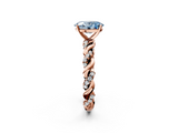 Rose gold Fancy Blue Oval  Solitaire Twisted Band with Pavé Accents and Four-Prong Setting_5