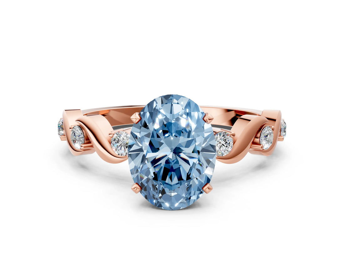 Rose gold Fancy Blue Oval  Solitaire Twisted Band with Prong Setting