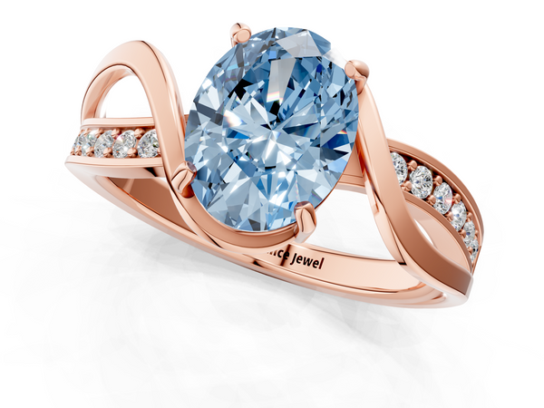 Rose gold Fancy Blue Oval  Solitaire Twisted Band with Prong Setting
