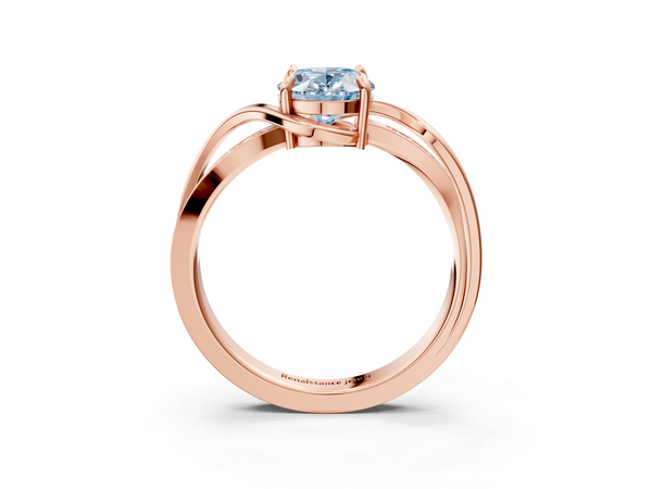 Rose gold Fancy Blue Oval  Solitaire Twisted Band with Prong Setting