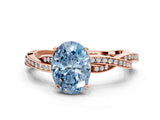 Rose gold Fancy Blue Oval  Solitaire Twisted Pave Diamond Ring with Four-Prong Setting_102
