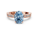Rose gold Fancy Blue Oval  Solitaire with Pavé Band and Four-Prong Setting_301