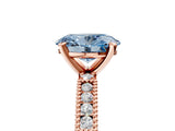 Rose gold Fancy Blue Oval  Solitaire with Pavé Band and Four-Prong Setting_306