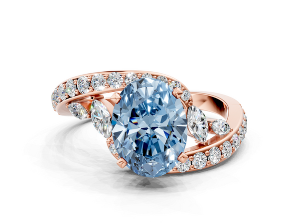 Rose gold Fancy Blue Oval  Solitaire with Pavé Twist Band and Four-Prong Setting
