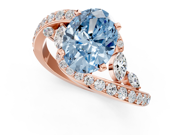 Rose gold Fancy Blue Oval  Solitaire with Pavé Twist Band and Four-Prong Setting
