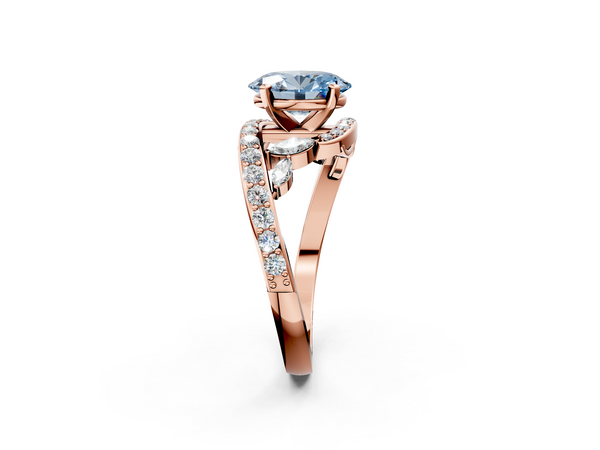 Rose gold Fancy Blue Oval  Solitaire with Pavé Twist Band and Four-Prong Setting
