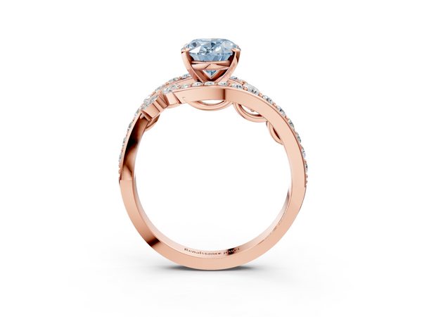 Rose gold Fancy Blue Oval  Solitaire with Pavé Twist Band and Four-Prong Setting