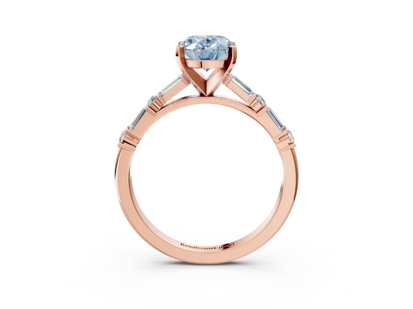 Rose gold Fancy Blue Oval Cut Diamond Solitaire with Side Baguettes and Channel Set Band