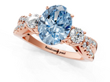 Rose gold Fancy Blue Oval  Three-Stone Diamond Ring with Pavé Split Shank and Four-Prong Setting_62