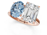 Rose gold Fancy Blue Oval  and Emerald Cut Toi Moi Ring with Prong Setting_62