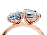 Rose gold Fancy Blue Oval  and Emerald Cut Toi Moi Ring with Prong Setting_65