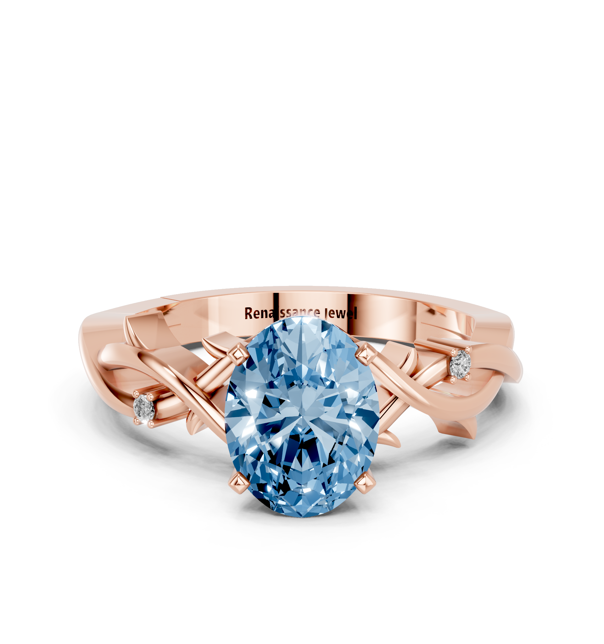 Rose gold Fancy Blue Oval cut Solitaire Twisted Band Prong Setting Ring_14