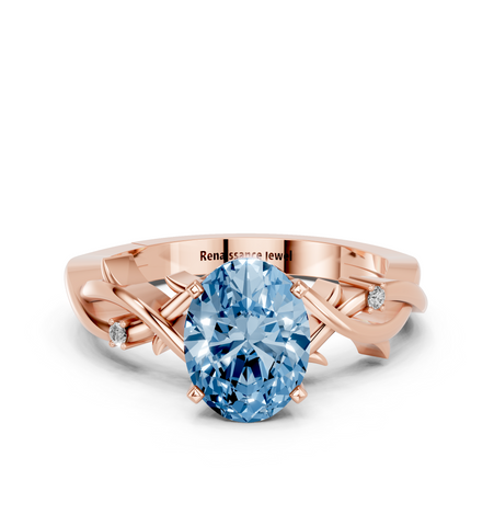 Rose gold Fancy Blue Oval cut Solitaire Twisted Band Prong Setting Ring_14