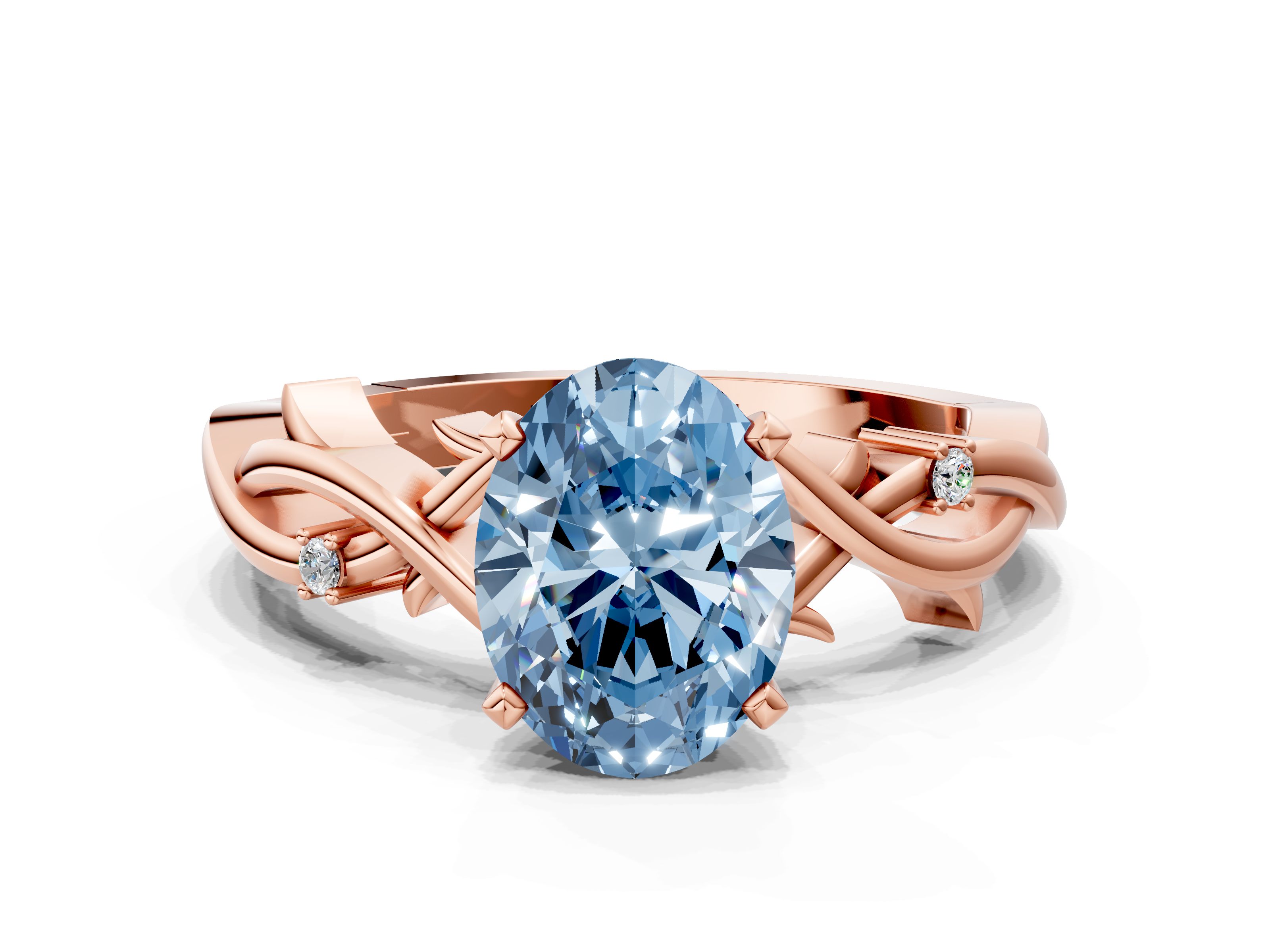 Rose gold Fancy Blue Oval cut Solitaire Twisted Band Prong Setting Ring_187