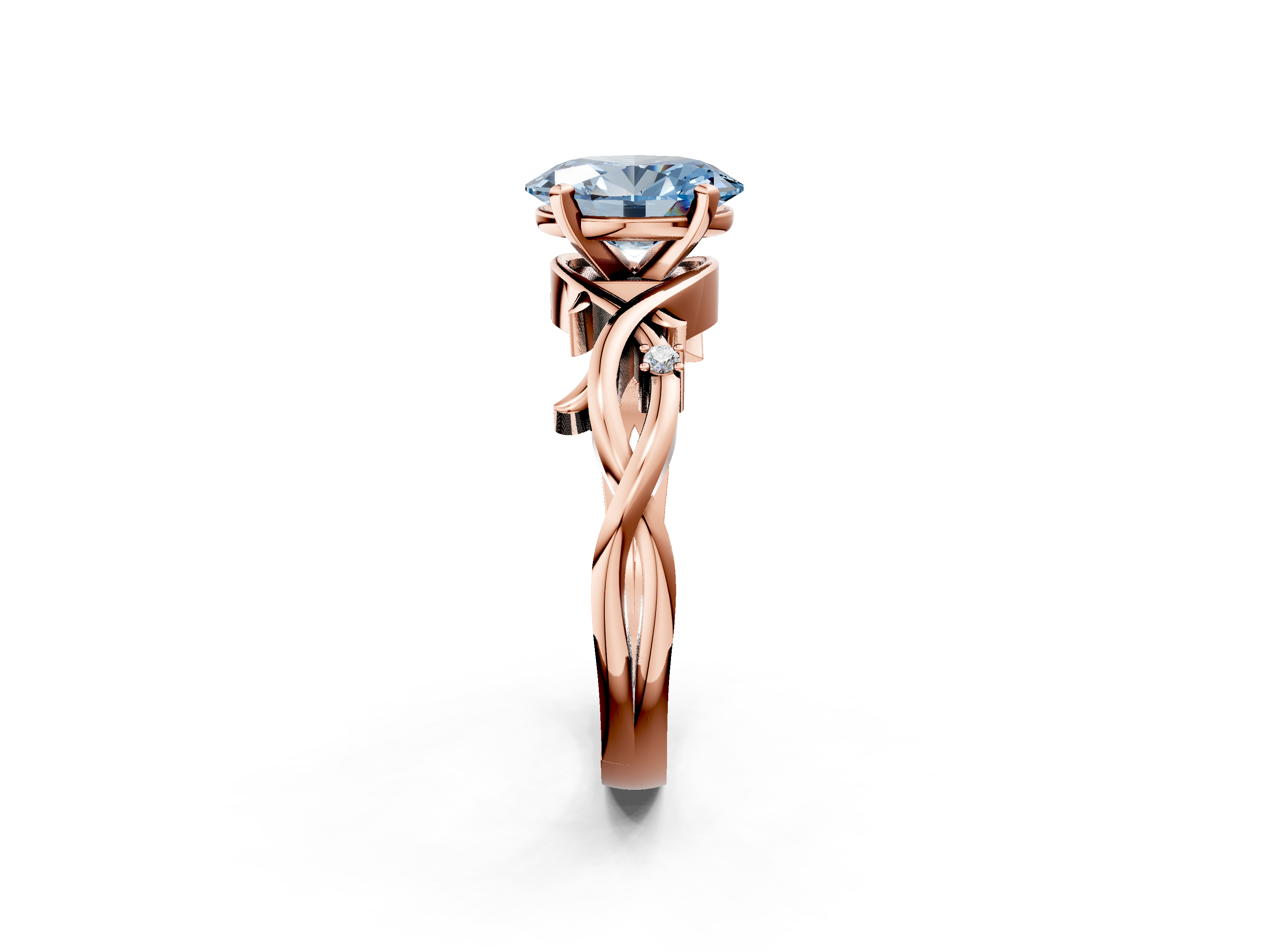 Rose gold Fancy Blue Oval cut Solitaire Twisted Band Prong Setting Ring_189