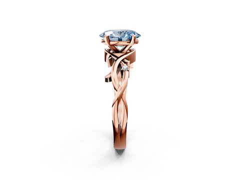 Rose gold Fancy Blue Oval cut Solitaire Twisted Band Prong Setting Ring_189