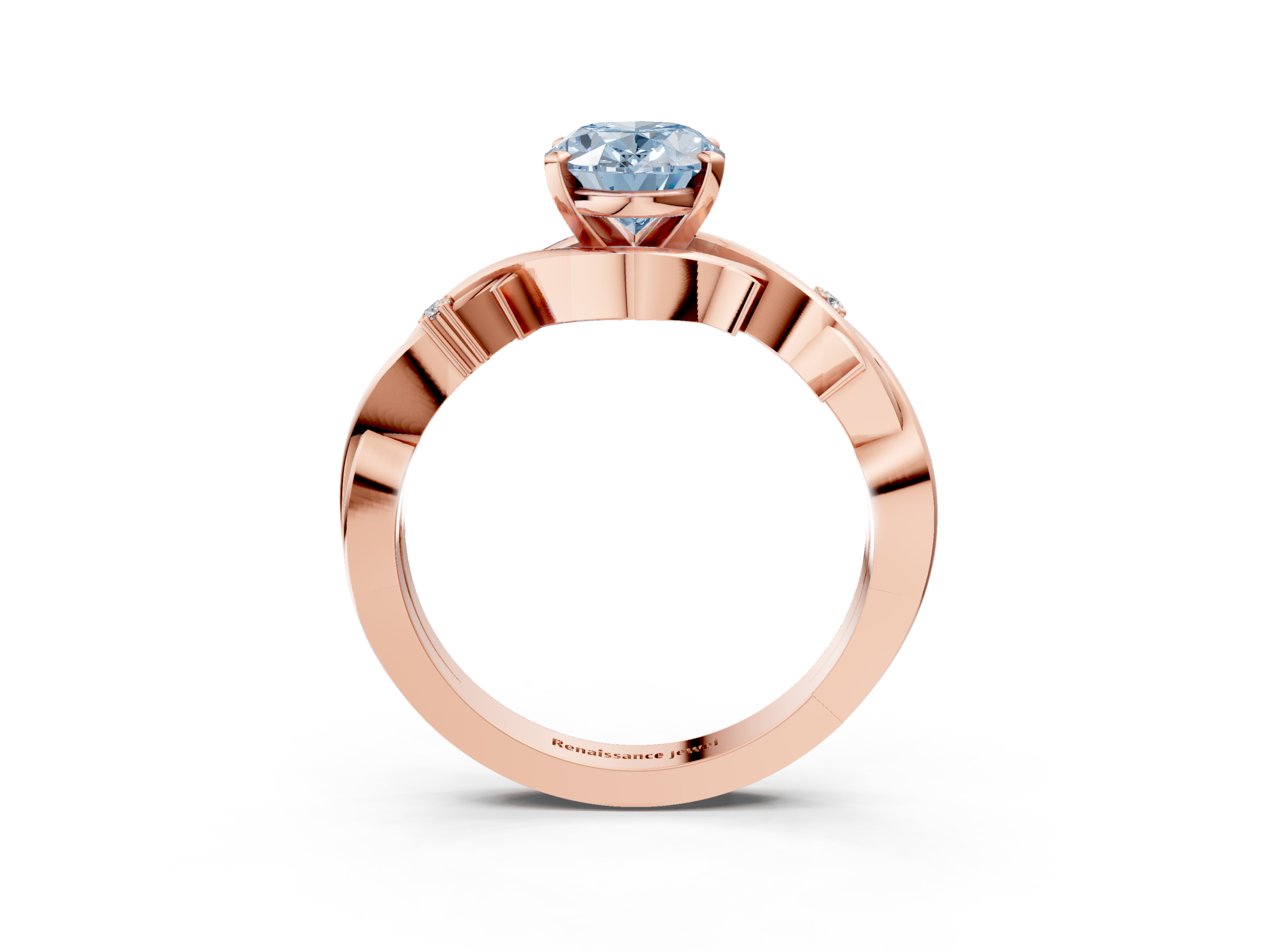 Rose gold Fancy Blue Oval cut Solitaire Twisted Band Prong Setting Ring_190