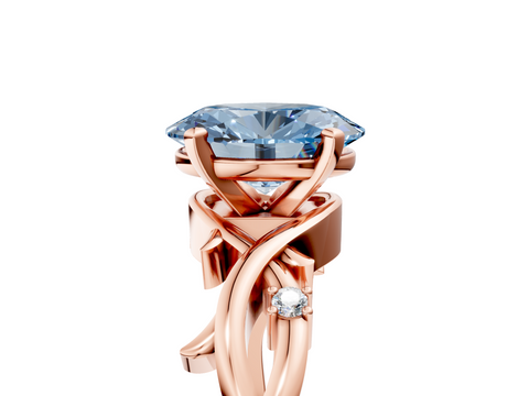 Rose gold Fancy Blue Oval cut Solitaire Twisted Band Prong Setting Ring_192