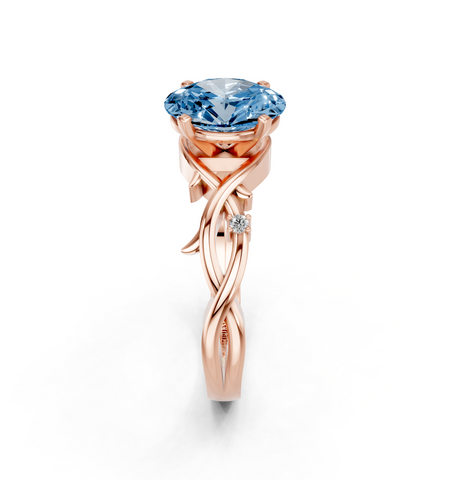 Rose gold Fancy Blue Oval cut Solitaire Twisted Band Prong Setting Ring_8