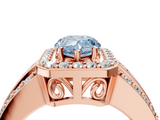 Rose gold Fancy Blue Pear -Cut Halo Diamond Ring with Split Shank and Four-Prong Setting_106