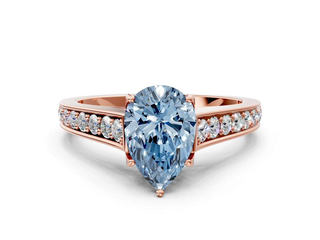 Rose gold Fancy Blue Pear  Brilliant Cut Diamond Engagement Ring with Pavé Band and Four-Prong Setting_49