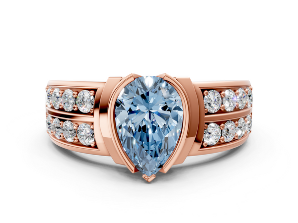 Rose gold Fancy Blue Pear  Brilliant Diamond Channel Set Wide Band Ring with Bezel Setting