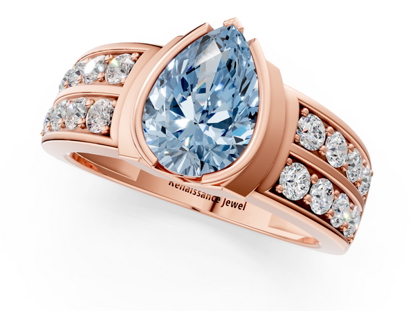 Rose gold Fancy Blue Pear  Brilliant Diamond Channel Set Wide Band Ring with Bezel Setting