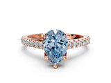 Rose gold Fancy Blue Pear  Brilliant Diamond Solitaire with Pavé Band and Four-Prong Setting 1