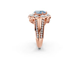 Rose gold Fancy Blue Pear  Brilliant Flower Halo Diamond Split Shank Ring_53