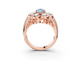 Rose gold Fancy Blue Pear  Brilliant Flower Halo Diamond Split Shank Ring_54