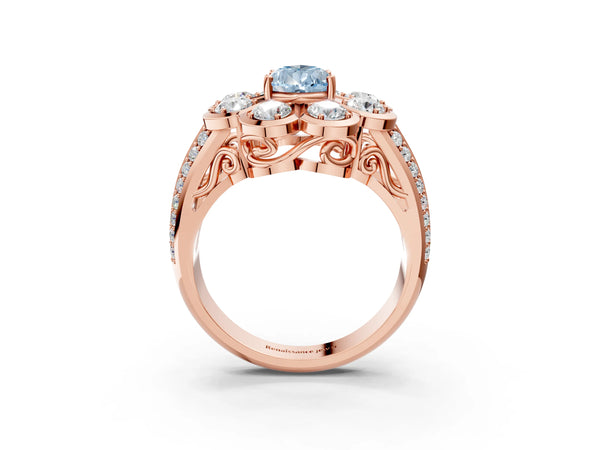 Rose gold Fancy Blue Pear  Brilliant Flower Halo Diamond Split Shank Ring