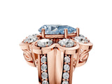 Rose gold Fancy Blue Pear  Brilliant Flower Halo Diamond Split Shank Ring_56