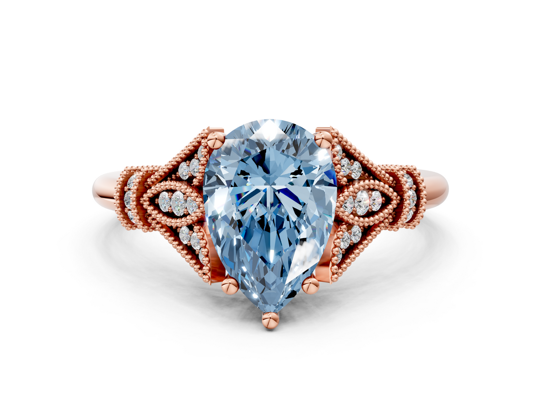 Rose gold Fancy Blue Pear  Brilliant Solitaire with Pave Band and Four-Prong Setting_19