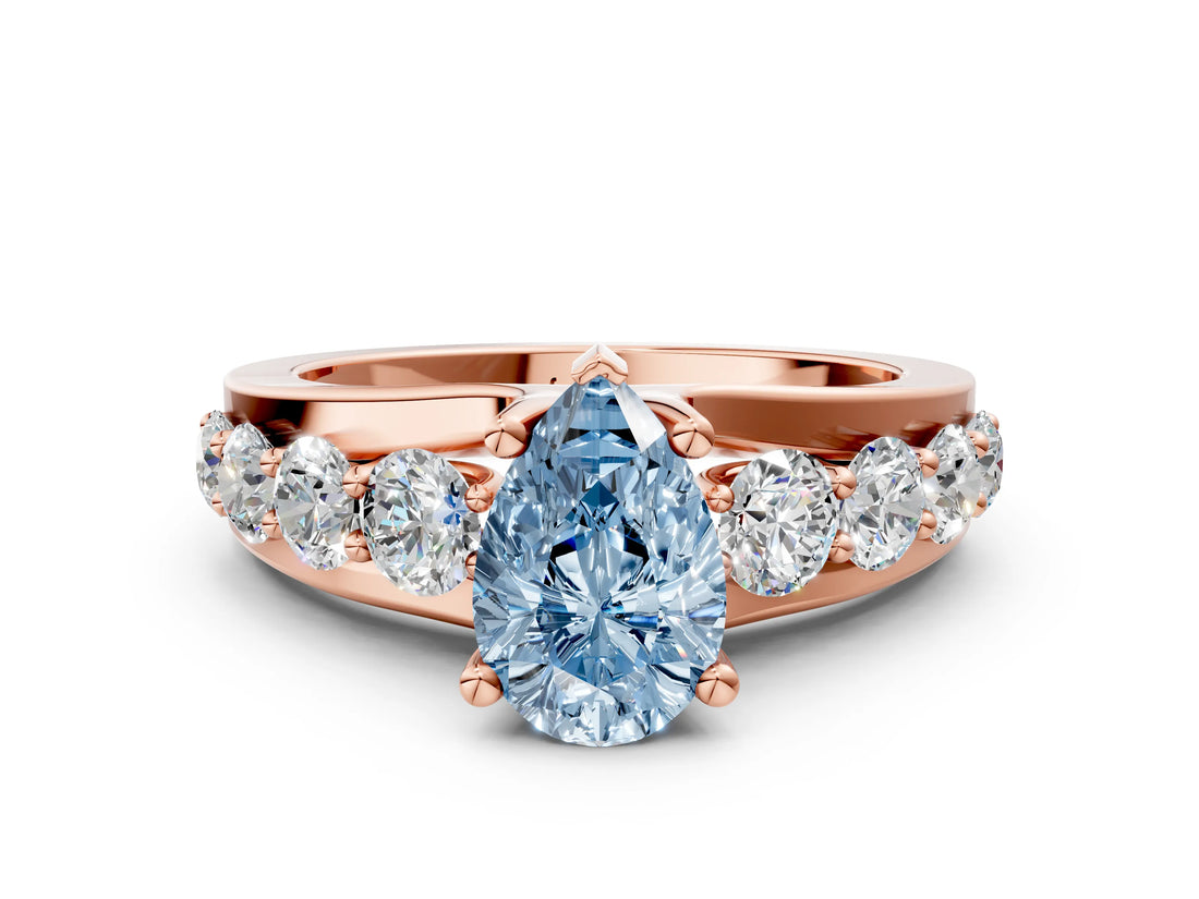 Rose gold Fancy Blue Pear  Brilliant Solitaire with Side Stones on a Pave Band and Four-Prong Setting_24