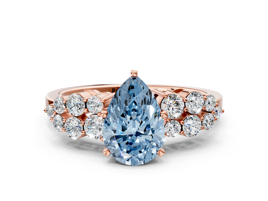Rose gold Fancy Blue Pear  Cluster Diamond Engagement Ring with Pavé Band and Four-Prong Setting_52