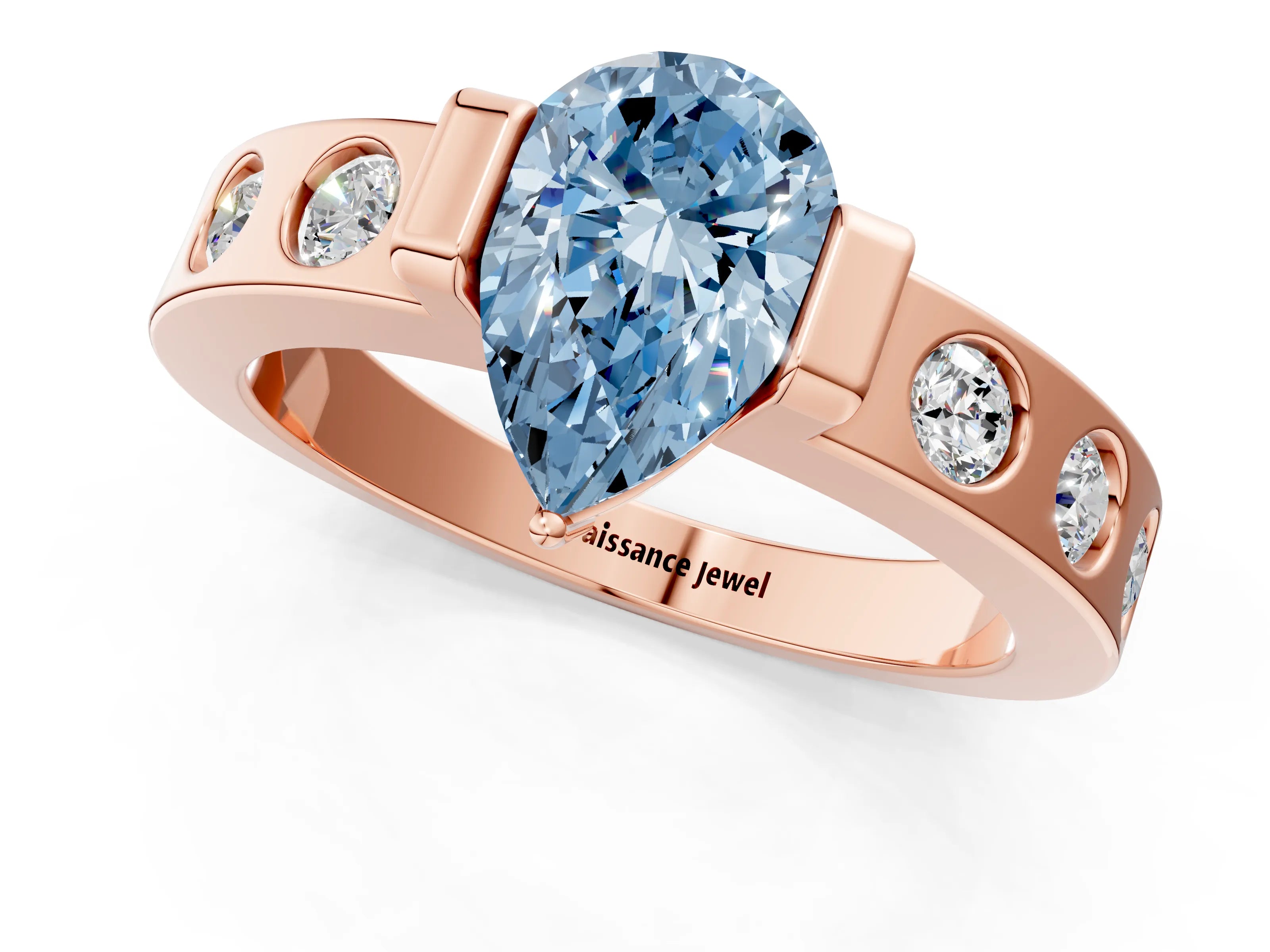 Rose gold Fancy Blue Pear Cut Brilliant Channel-Set Diamond Ring with Bezel Prong Setting_1