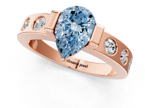 Rose gold Fancy Blue Pear Cut Brilliant Channel-Set Diamond Ring with Bezel Prong Setting_1
